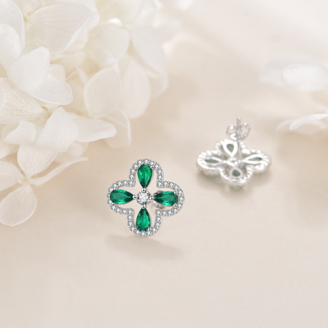 Sterling Silver Crystal & Cubic Zirconia Four Leaf Clover Stud Earrings-4