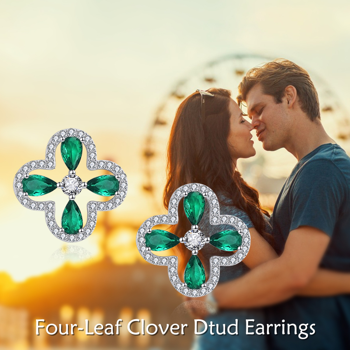 Sterling Silver Crystal & Cubic Zirconia Four Leaf Clover Stud Earrings-5