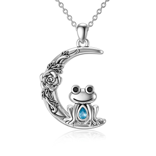 Sterling Silver Crystal Frog Pendant Necklace-24