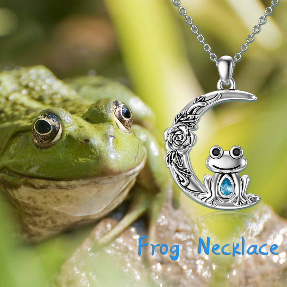 Sterling Silver Crystal Frog Pendant Necklace-4