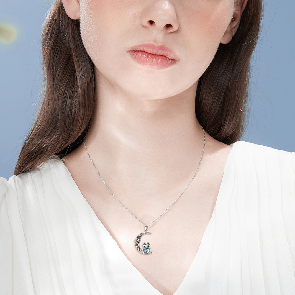 Sterling Silver Crystal Frog Pendant Necklace-5