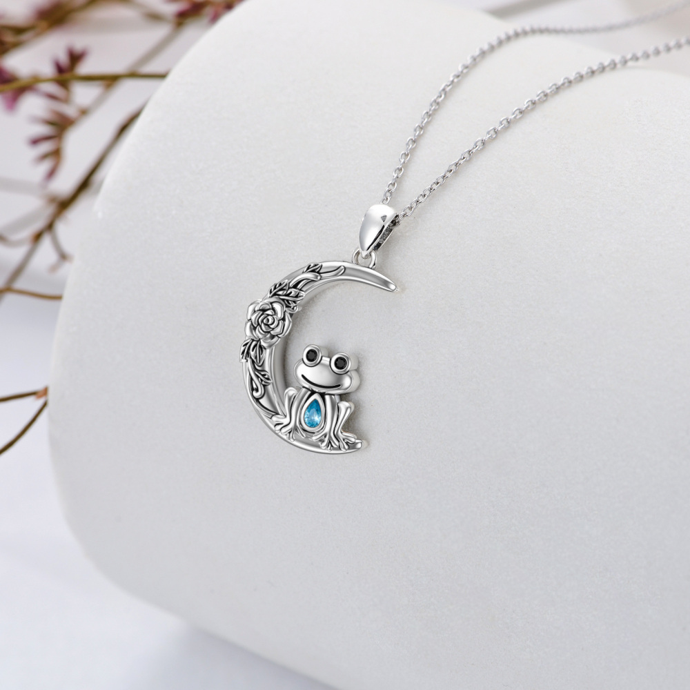 Sterling Silver Crystal Frog Pendant Necklace-6
