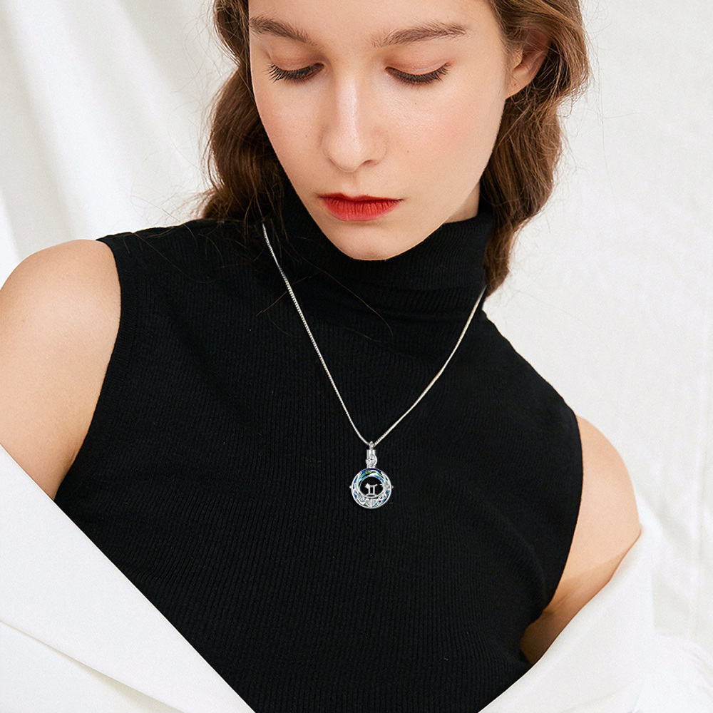 Sterling Silver Round Crystal Virgo & Celtic Knot Moon Urn Necklace For Ashes-2