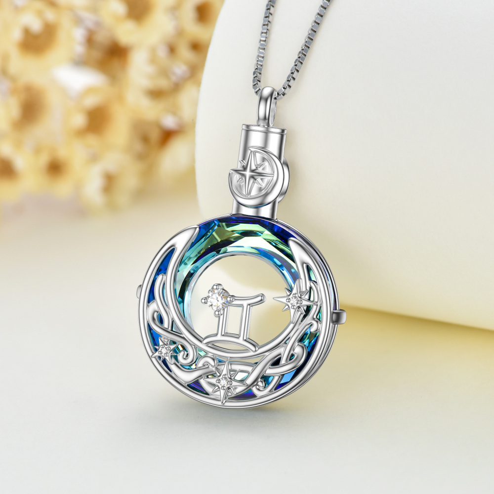 Sterling Silver Round Crystal Virgo & Celtic Knot Moon Urn Necklace For Ashes-5
