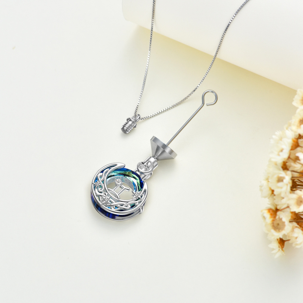 Sterling Silver Round Crystal Virgo & Celtic Knot Moon Urn Necklace For Ashes-6