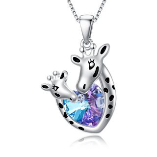 Sterling Silver Crystal Giraffe Pendant Necklace-10