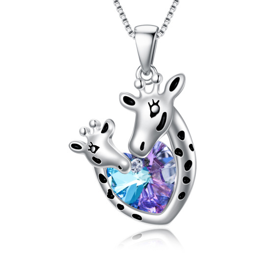 Collana con ciondolo a forma di giraffa in cristallo d'argento sterling