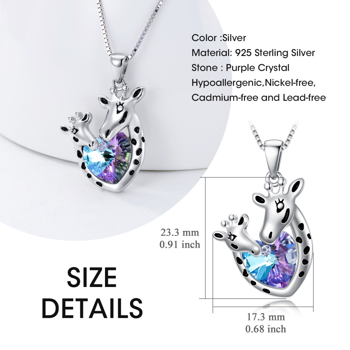 Sterling Silver Crystal Giraffe Pendant Necklace-3