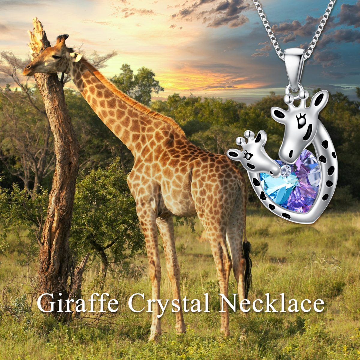 Sterling Silver Crystal Giraffe Pendant Necklace-4