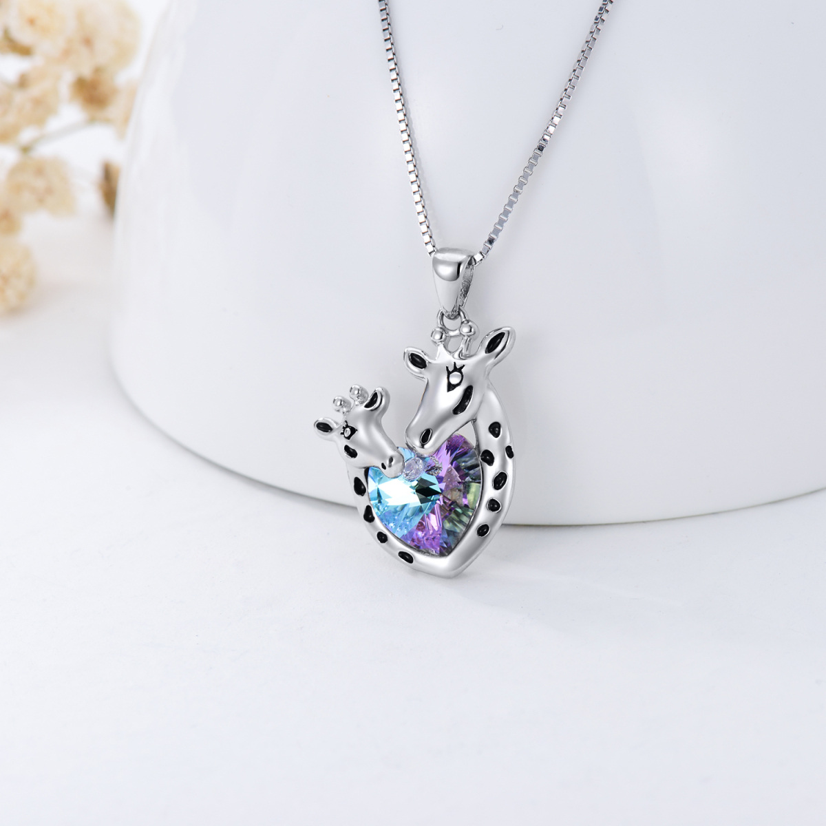 Collier pendentif girafe en cristal d’argent sterling-5