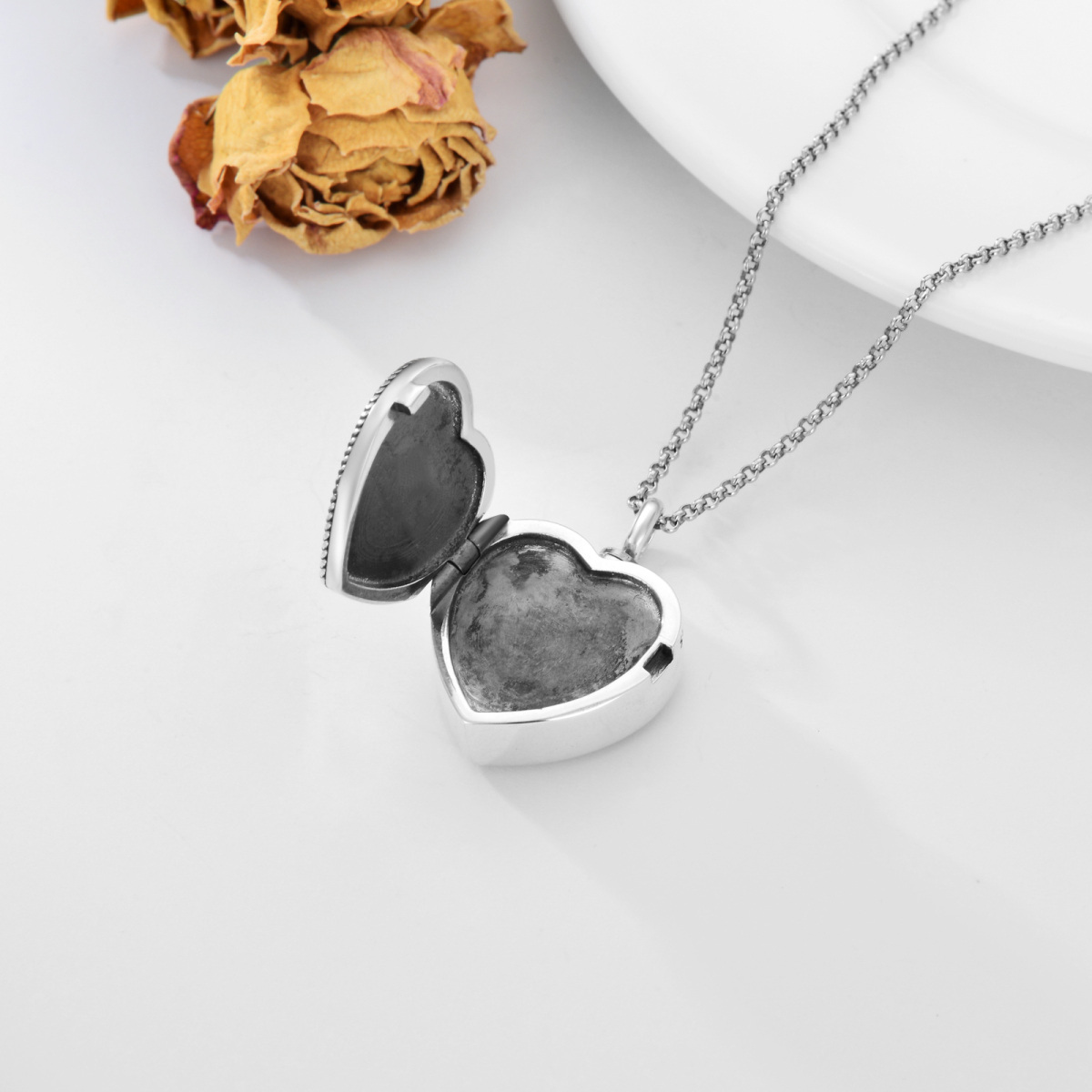 Sterling Silver Crystal Heart & Daffodil Personalized Photo Locket Urn Necklace for Ashes-4