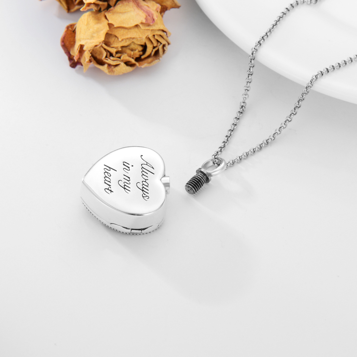 Sterling Silver Crystal Heart & Daffodil Personalized Photo Locket Urn Necklace for Ashes-5