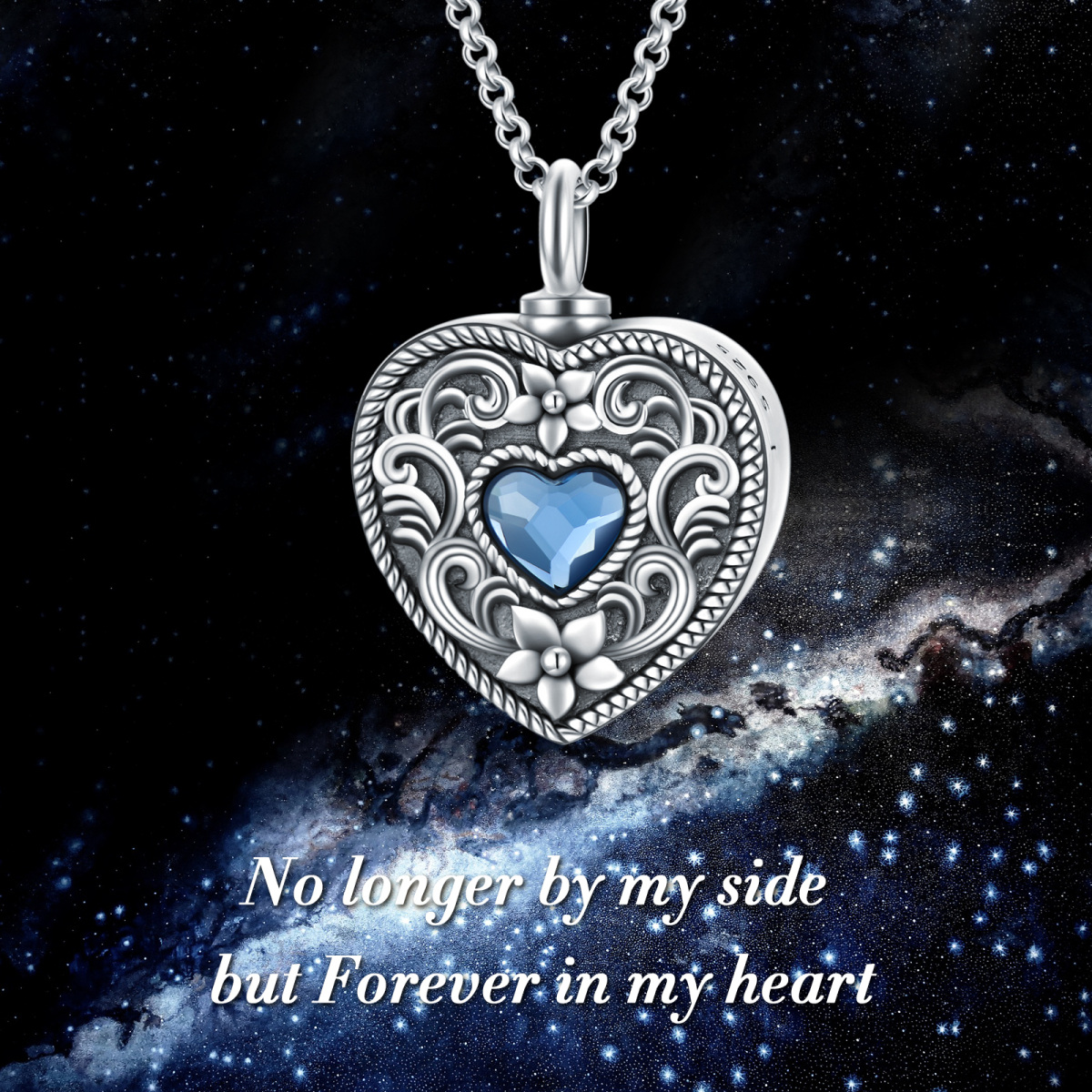 Plata de ley Corazón de cristal y narciso Personalizado Foto Locket Urna Collar para cenizas-7