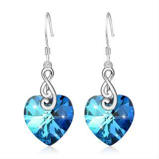 Sterling Silver Crystal Heart Drop Earrings-4