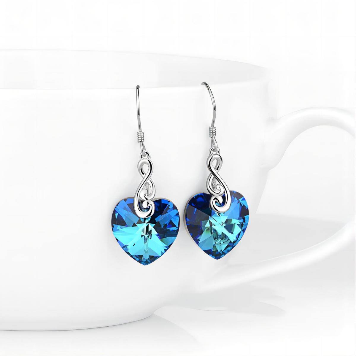 Sterling Silver Crystal Heart Drop Earrings-3