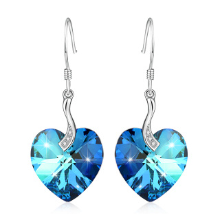 Sterling Silver Crystal Heart Drop Earrings-12