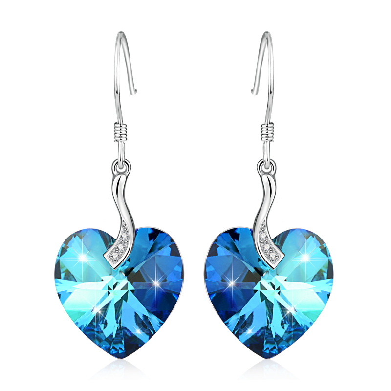 Sterling Silver Crystal Heart Drop Earrings-20