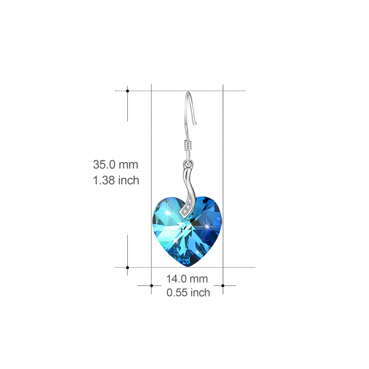 Sterling Silver Crystal Heart Drop Earrings-5