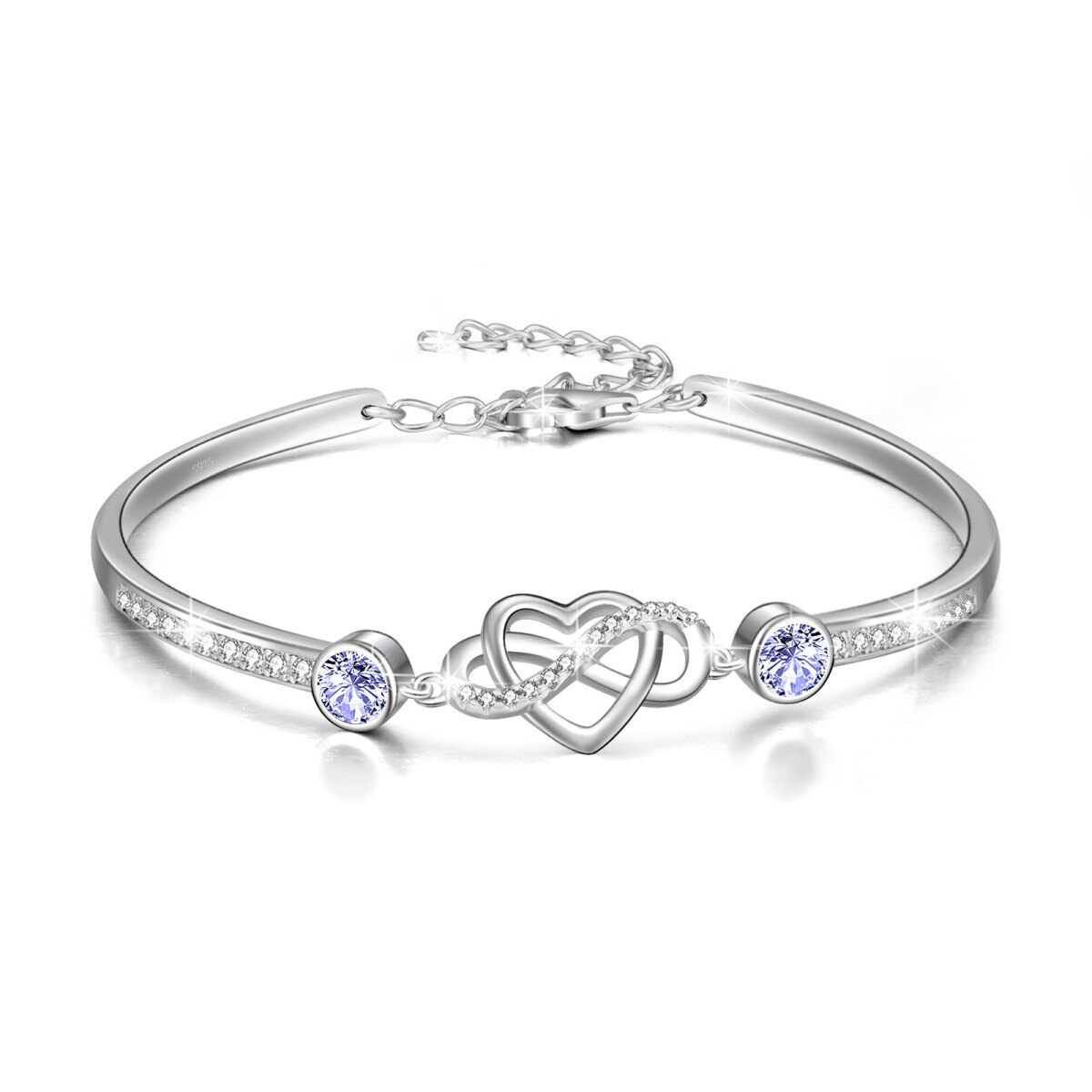 Bracciale rigido con ciondolo a forma di cuore in cristallo in argento sterling e simbolo dell'infinito per le donne-1