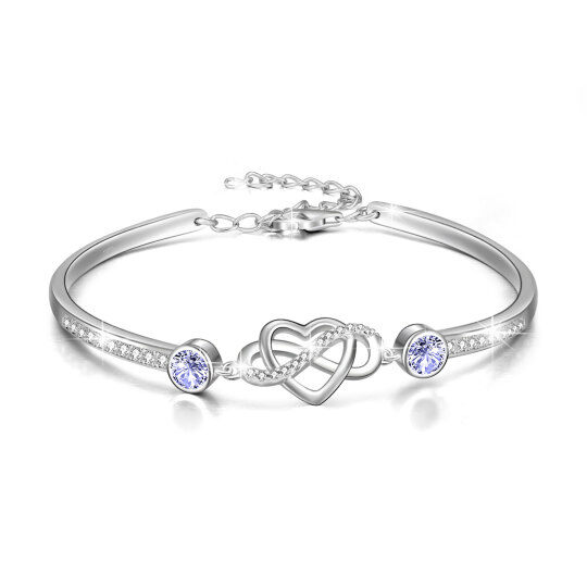 Bracelet jonc avec pendentif en forme de cœur et de symbole de l'infini en argent sterling et cristal pour femme