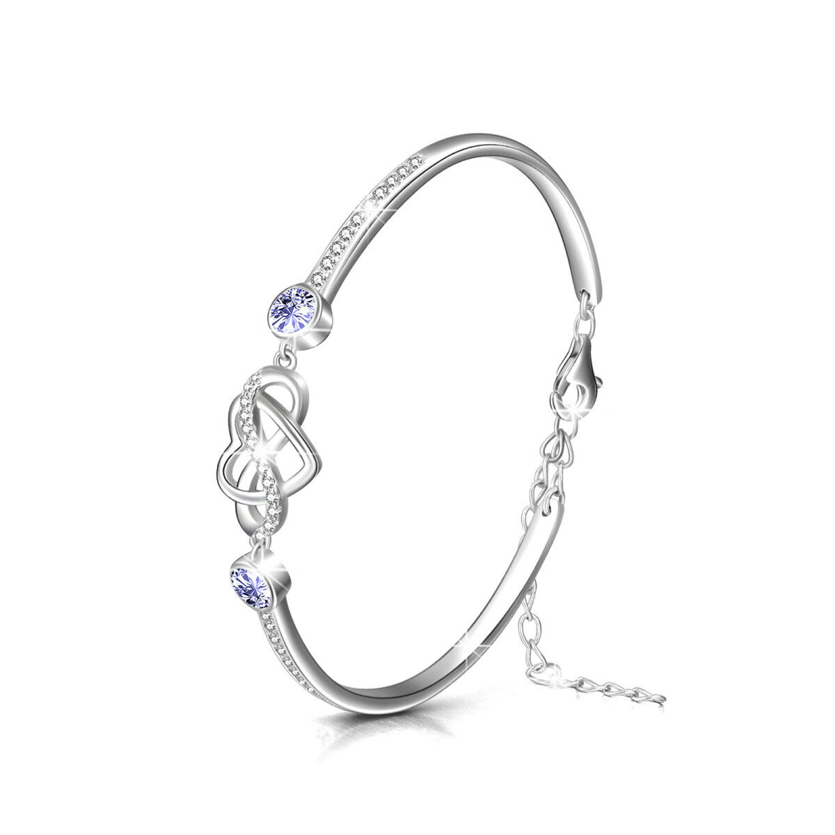 Sterling Silver Crystal Heart & Infinity Symbol Pendant Bangle Bracelet for women-2