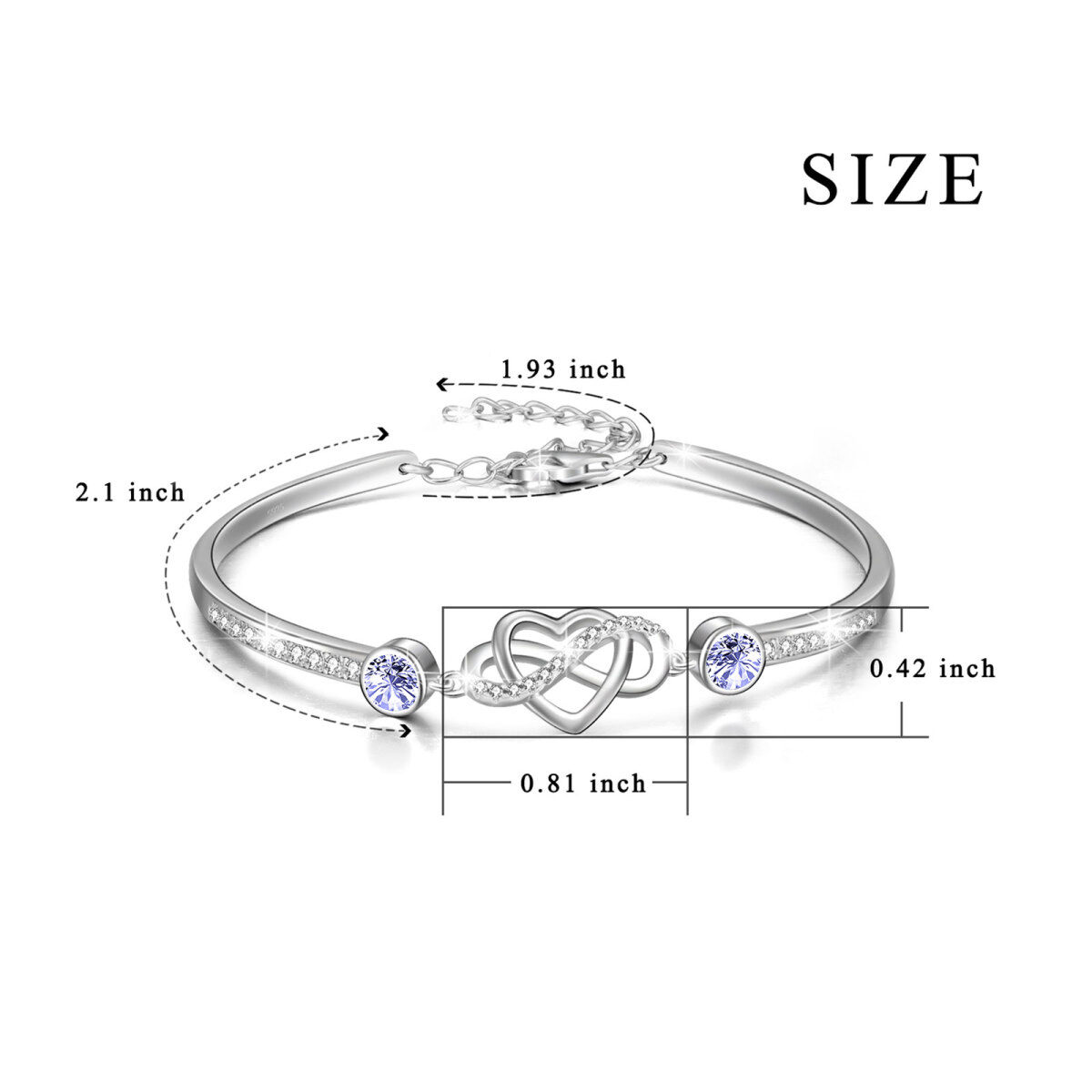 Sterling Silver Crystal Heart & Infinity Symbol Pendant Bangle Bracelet for women-4