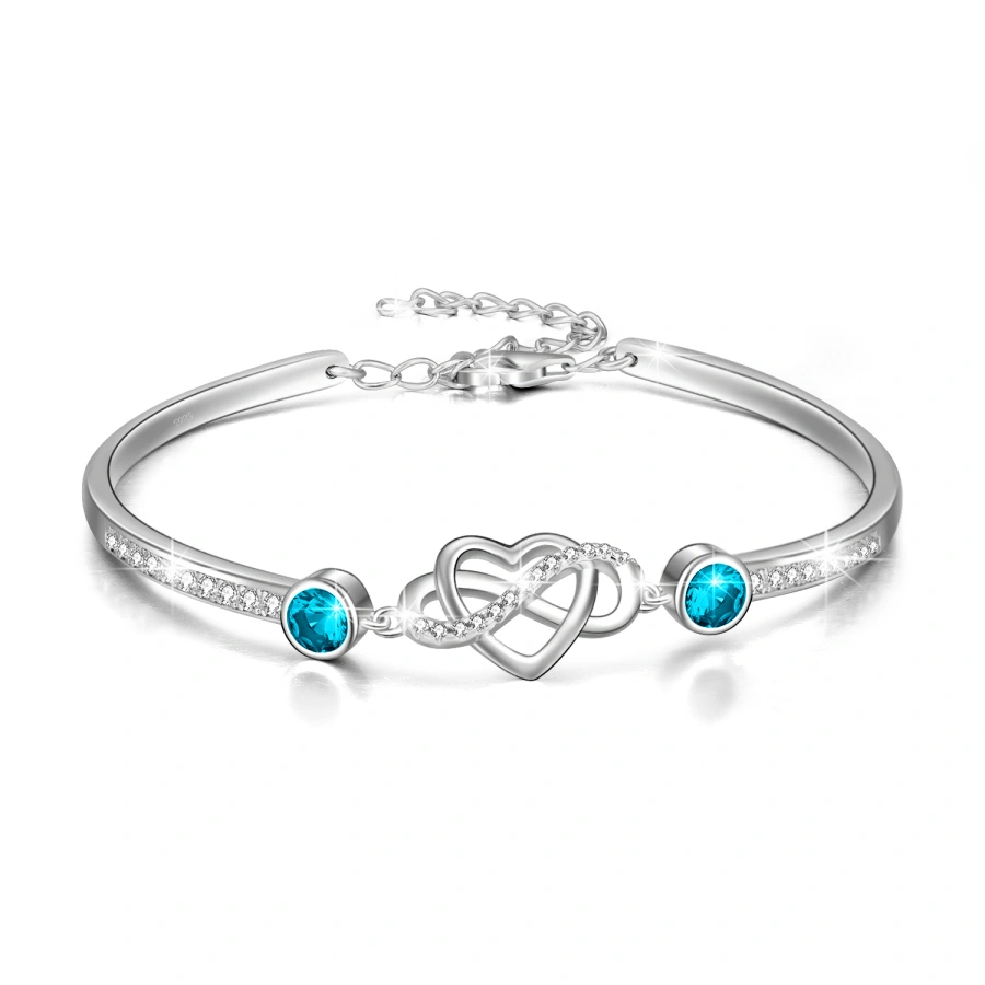 Bracciale rigido con ciondolo a forma di cuore in cristallo in argento sterling e simbolo dell'infinito per le donne-1