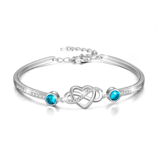 Sterling Silver Crystal Heart & Infinity Symbol Pendant Bangle Bracelet for women-5