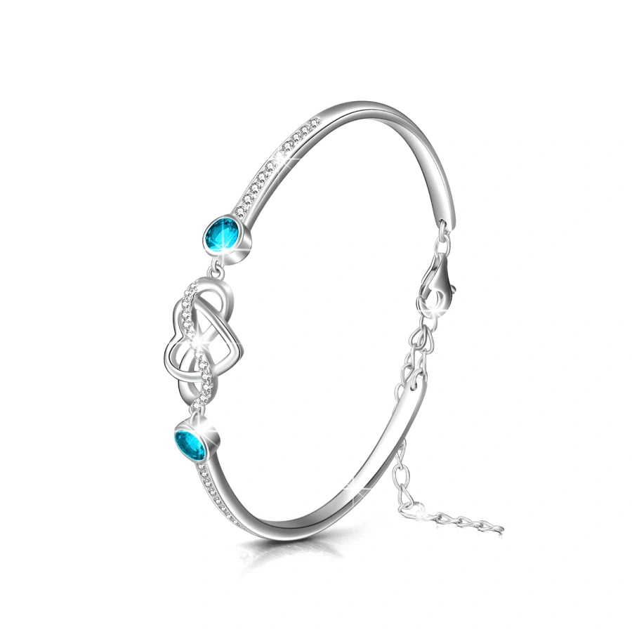 Bracciale rigido con ciondolo a forma di cuore in cristallo in argento sterling e simbolo dell'infinito per le donne-3