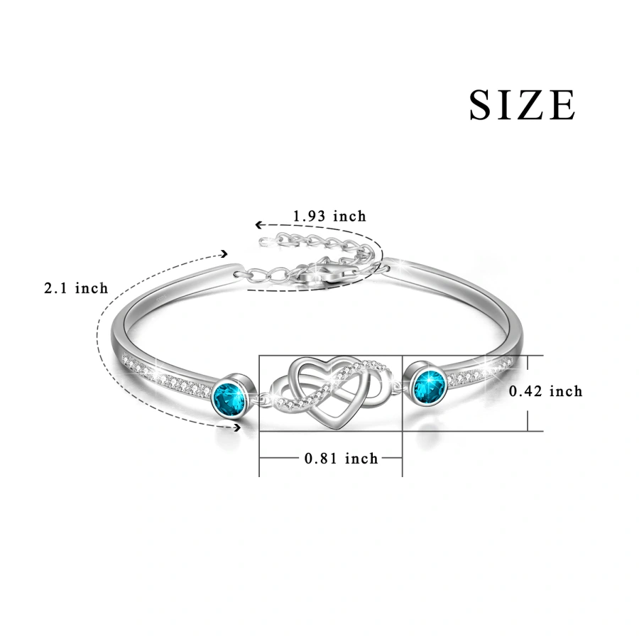 Bracciale rigido con ciondolo a forma di cuore in cristallo in argento sterling e simbolo dell'infinito per le donne-4