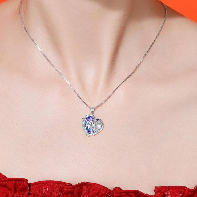 Collar de plata de ley con colgante de corazón de mamá de cristal con cadena de caja-2