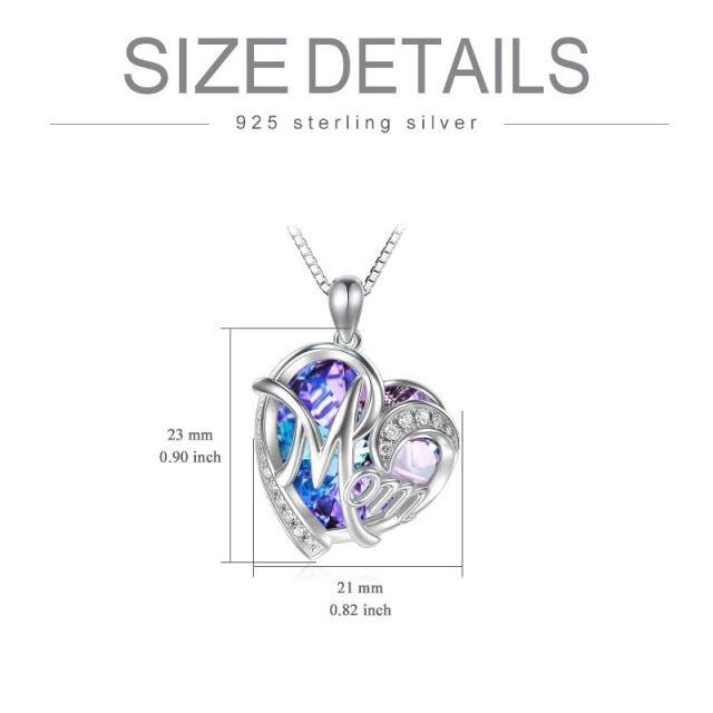 Sterling Silver Crystal Heart Mom Pendant Necklace with Box Chain-5