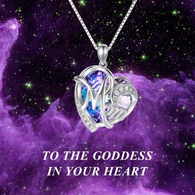 Sterling Silver Crystal Heart Mom Pendant Necklace with Box Chain-6