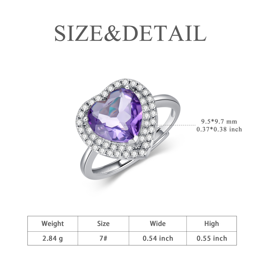Anillo abierto de corazón con circonita cúbica y cristal de plata de ley-6