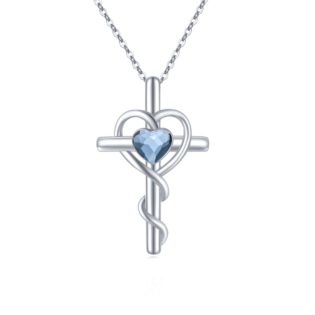 Collier pendentif coeur en cristal en argent sterling-1