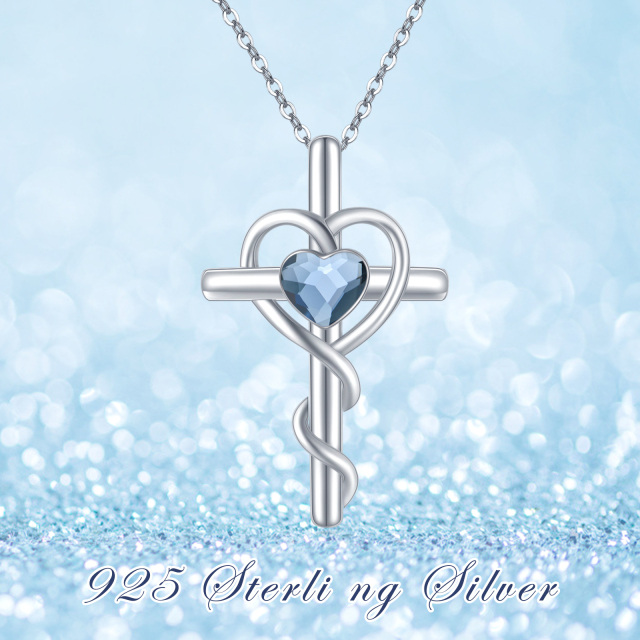 Collier pendentif coeur en cristal en argent sterling-4