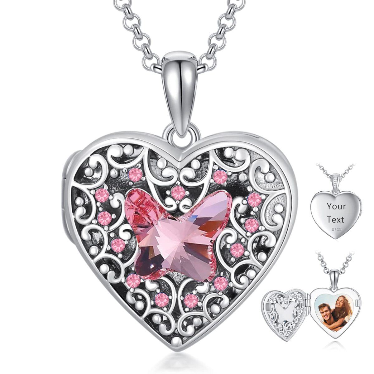 Collier en argent sterling avec pendentif photo personnalisé en forme de coeur en cristal-1