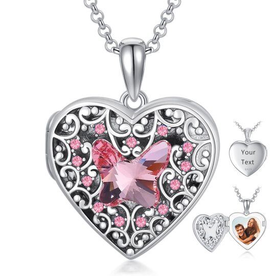 Plata de Ley Corazón de Cristal Personalizado Foto Locket Collar