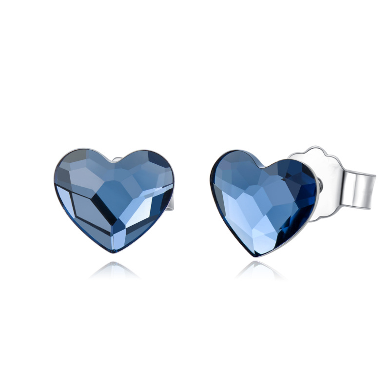 Sterling Silver Crystal Heart Stud Earrings-8