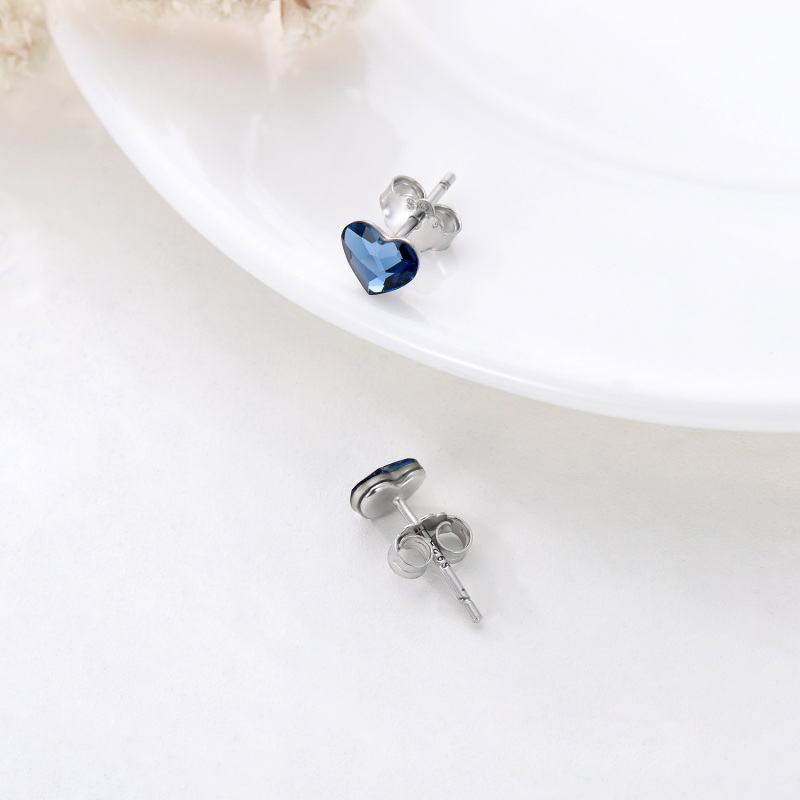 Sterling Silver Crystal Heart Stud Earrings-4