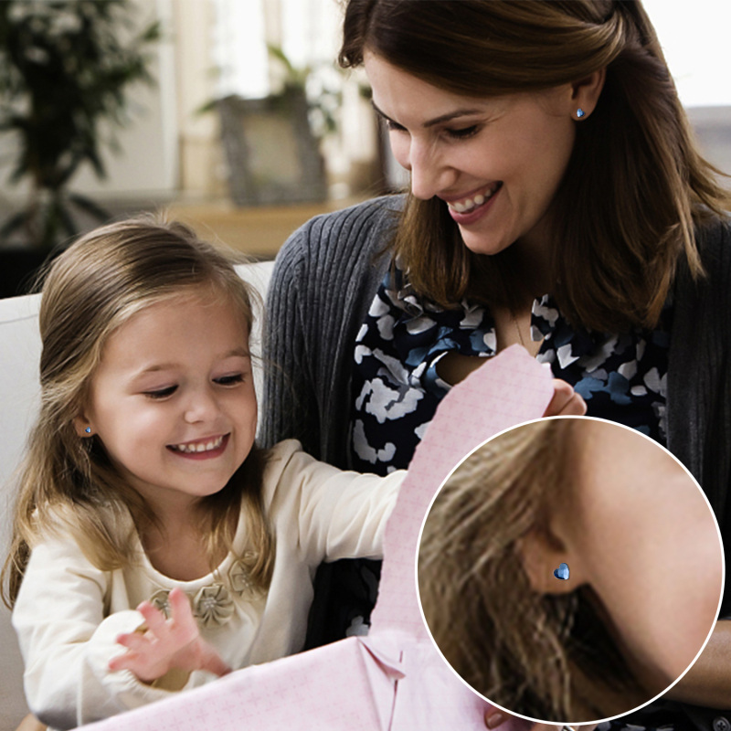 Sterling Silver Crystal Heart Stud Earrings-5