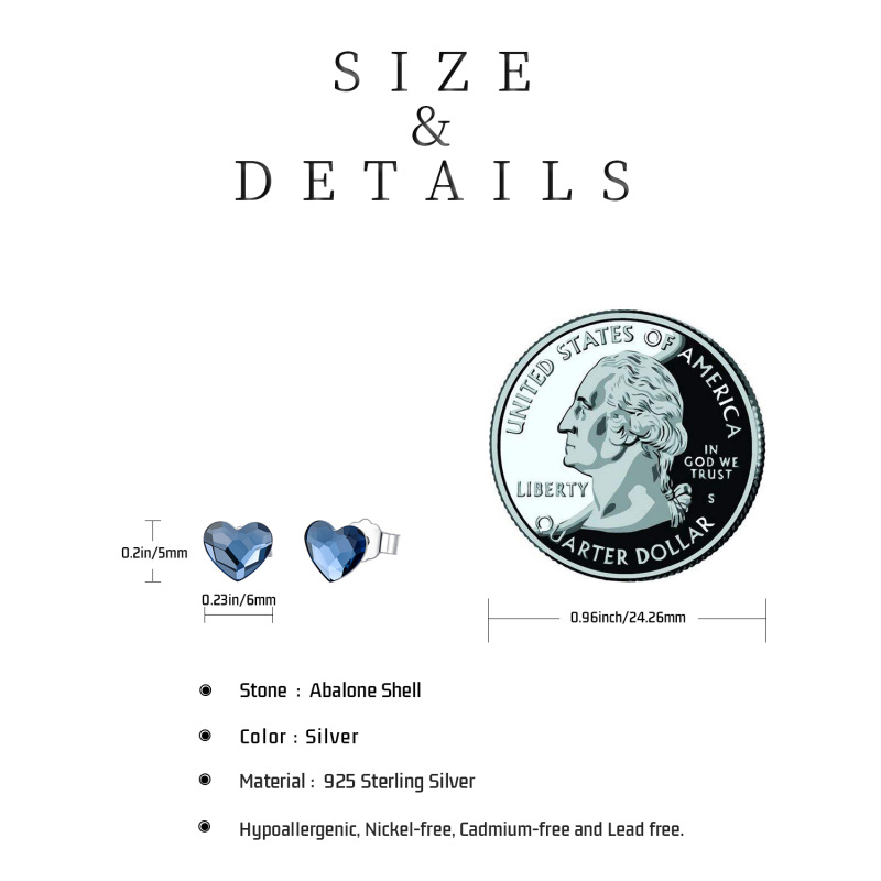 Sterling Silver Crystal Heart Stud Earrings-6
