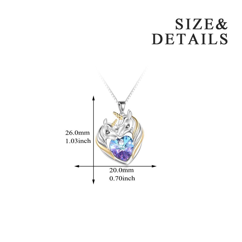 Sterling Silver Two-tone Crystal Heart Unicorn Necklace for Women-5