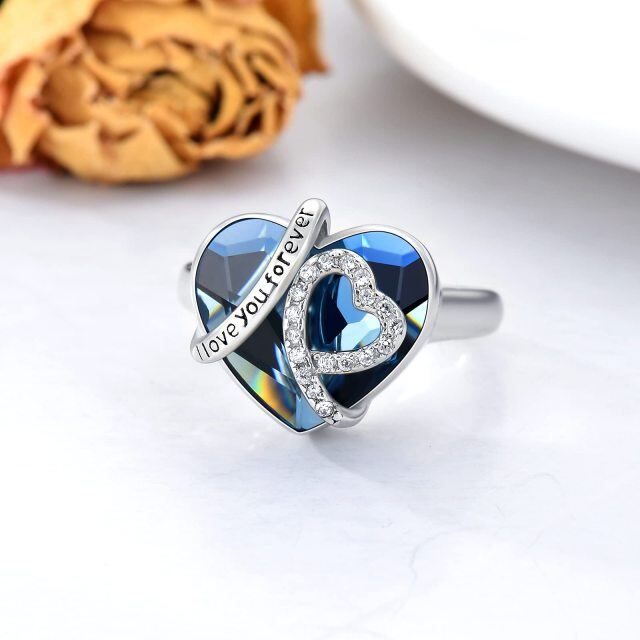 Anillo de urna con forma de corazón de circonita cúbica y cristal de plata de ley con la frase "Te amo para siempre"-3