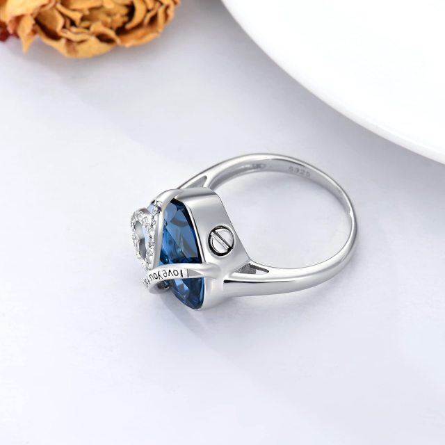 Anillo de urna con forma de corazón de circonita cúbica y cristal de plata de ley con la frase "Te amo para siempre"-4