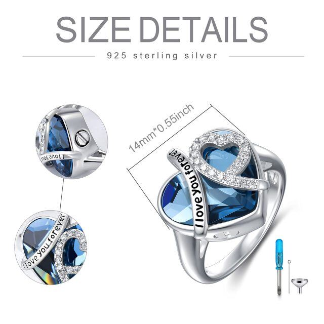 Urnenring aus Sterlingsilber mit Kristallen und Zirkonia in Herzform mit der Aufschrift „I Love You Forever“-5