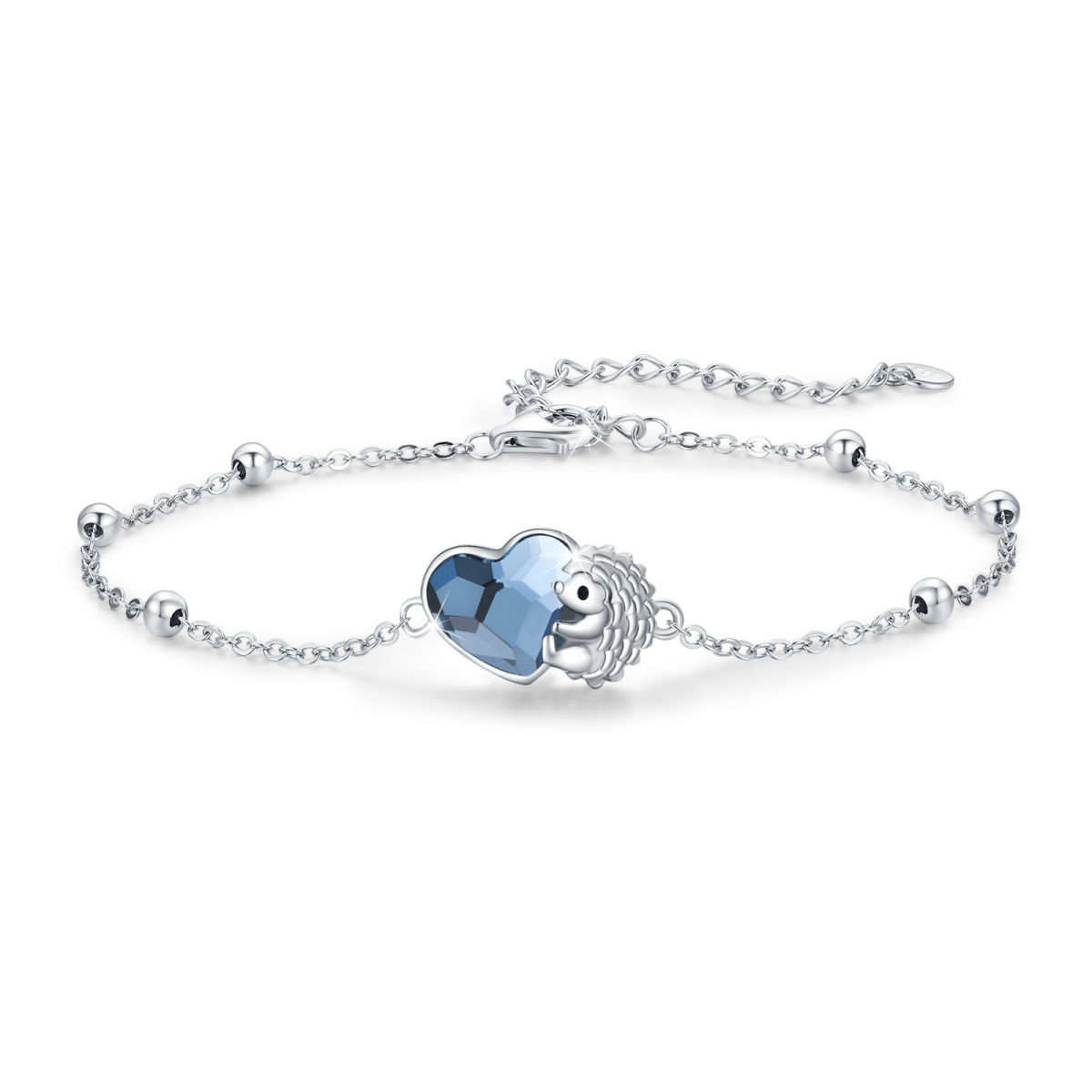 Sterling Silver Crystal Hedgehog & Heart Pendant Bracelet-1