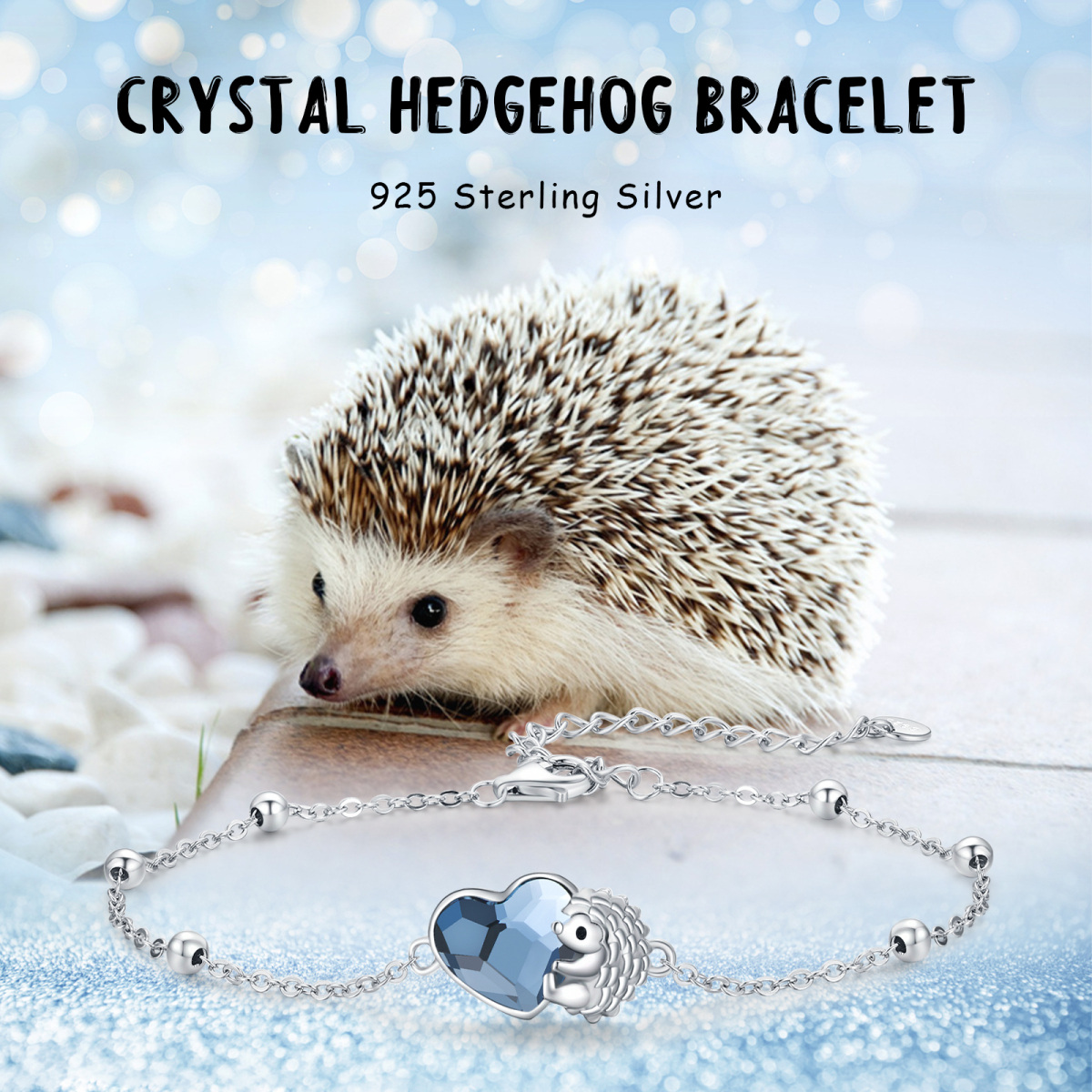 Bracelet en argent sterling avec pendentif hérisson et coeur en cristal-5