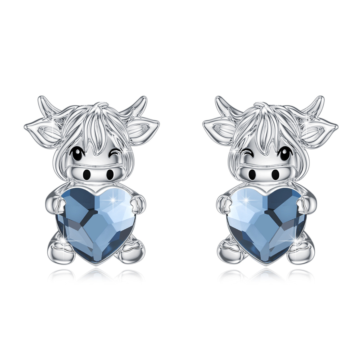 Boucles d'oreilles en argent sterling en cristal Highland Cow-1