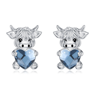 Sterling Silver Crystal Highland Cow Stud Earrings-7